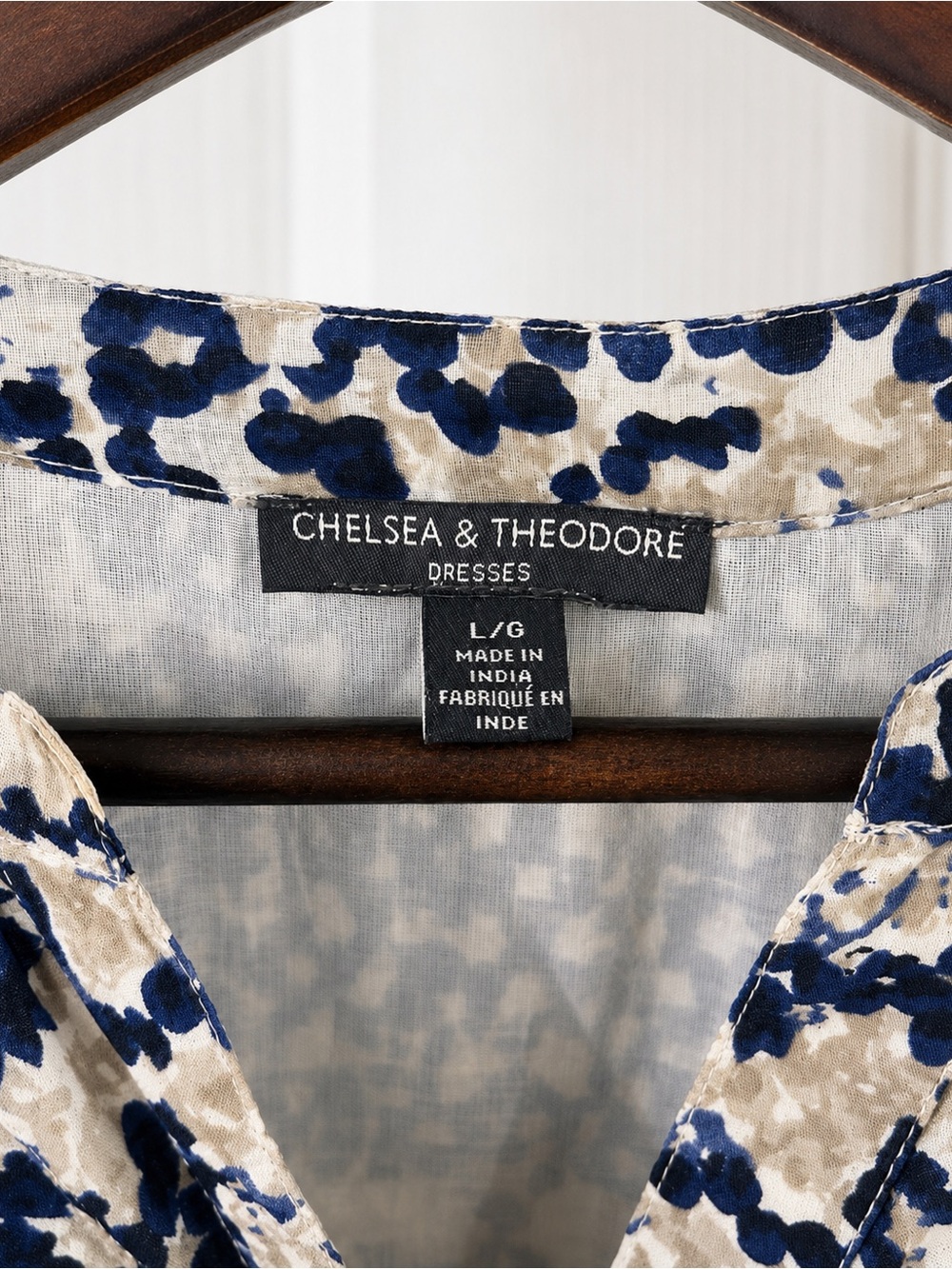 Chelsea & Theodore Navy & Cream Printed Midi Dress – Size L - Picture 3 of 7